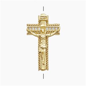 Copper Crucifix Cross Beads Pave Zirconia 18K Gold Plated, approx 14-24mm [FN53647]
