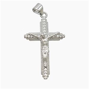 Copper Crucifix Cross Pendant Pave Zirconia Platinum Plated, approx 18-30mm [FN53648]