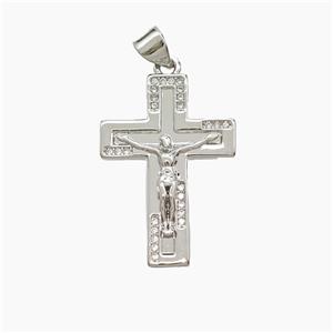 Copper Crucifix Cross Pendant Pave Zirconia Platinum Plated, approx 18-25mm [FN53650]