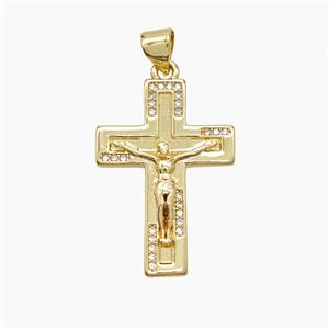 Copper Crucifix Cross Pendant Pave Zirconia 18K Gold Plated, approx 18-25mm [FN53651]