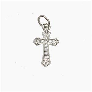 Copper Cross Pendant Pave Zirconia Platinum Plated, approx 9-13mm [FN53656]