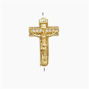 Copper Crucifix Cross Beads Pave Zirconia 18K Gold Plated, approx 10-15mm [FN53659]
