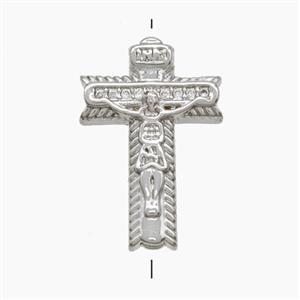 Copper Crucifix Cross Beads Pave Zirconia Platinum Plated, approx 13-19mm [FN53669]