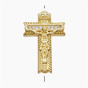 Copper Crucifix Cross Beads Pave Zirconia 18K Gold Plated, approx 13-19mm [FN53670]