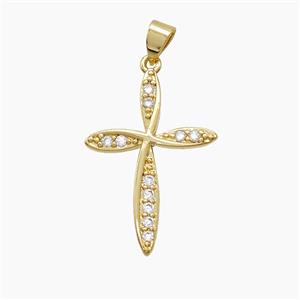 Copper Cross Pendant Pave Zirconia 18K Gold Plated, approx 19-27mm [FN53672]