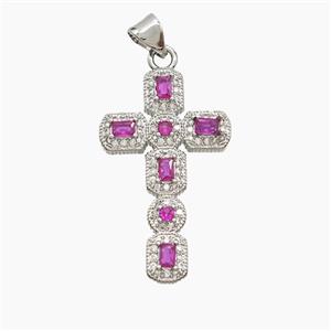 Copper Cross Pendant Pave Zirconia Crystal Glass Platinum Plated, approx 17-28mm [FN53691]