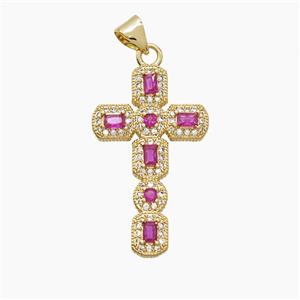 Copper Cross Pendant Pave Zirconia Crystal Glass 18K Gold Plated, approx 17-28mm [FN53692]