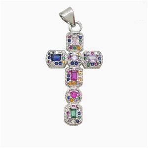 Copper Cross Pendant Pave Zirconia Crystal Glass Platinum Plated, approx 17-28mm [FN53693]