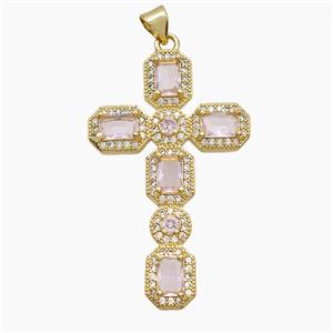 Copper Cross Pendant Pave Zirconia Crystal Glass 18K Gold Plated, approx 26-42mm [FN53700]