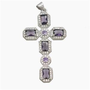 Copper Cross Pendant Pave Zirconia Crystal Glass Platinum Plated, approx 26-42mm [FN53701]