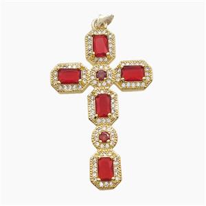 Copper Cross Pendant Pave Zirconia Crystal Glass 18K Gold Plated, approx 26-42mm [FN53704]