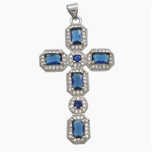Copper Cross Pendant Pave Zirconia Crystal Glass Platinum Plated, approx 26-42mm [FN53705]
