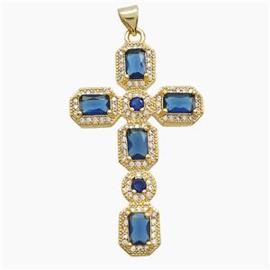 Copper Cross Pendant Pave Zirconia Crystal Glass 18K Gold Plated, approx 26-42mm [FN53706]