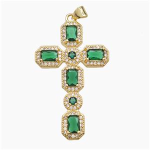 Copper Cross Pendant Pave Zirconia Crystal Glass 18K Gold Plated, approx 26-42mm [FN53708]