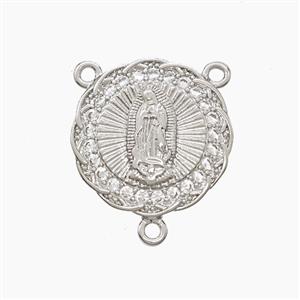 Copper Virgin Mary Pendant Pave Zirconia 3loops Platinum Plated, approx 17mm [FN53714]