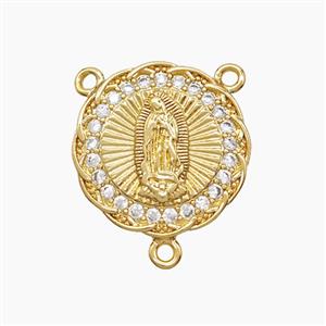 Copper Virgin Mary Pendant Pave Zirconia 3loops 18K Gold Plated, approx 17mm [FN53715]