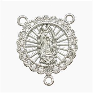 Copper Virgin Mary Pendant Pave Zirconia 3loops Platinum Plated, approx 18mm [FN53722]