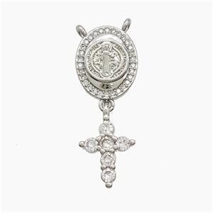 Copper Jesus Pendant Pave Zirconia Cross 2loops Platinum Plated, approx 9-13mm, 11-13mm [FN53727]