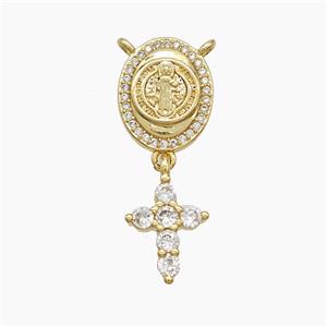 Copper Jesus Pendant Pave Zirconia Cross 2loops 18K Gold Plated, approx 9-13mm, 11-13mm [FN53728]