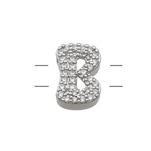 Copper Letter-B Beads Pave Zirconia 2holes Platinum Plated, approx 10-13mm [FN53732]