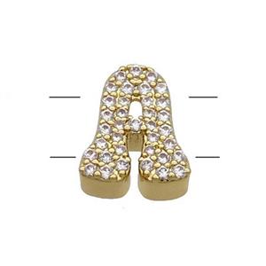 Copper Letter-A Beads Pave Zirconia 2holes Gold Plated, approx 10-13mm [FN53758]