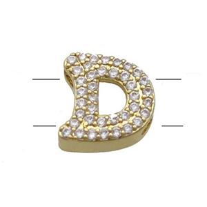 Copper Letter-D Beads Pave Zirconia 2holes Gold Plated, approx 10-13mm [FN53761]