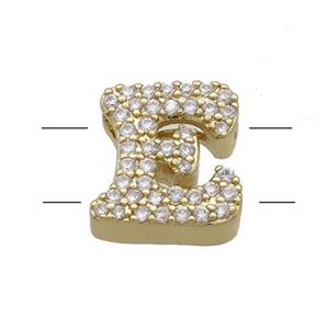 Copper Letter-E Beads Pave Zirconia 2holes Gold Plated, approx 10-13mm [FN53762]