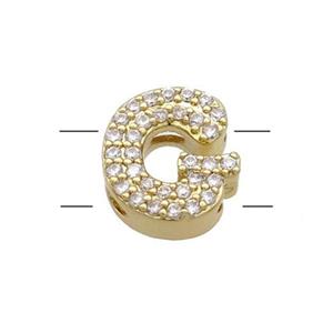 Copper Letter-G Beads Pave Zirconia 2holes Gold Plated, approx 10-13mm [FN53764]