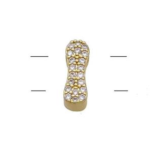 Copper Letter-I Beads Pave Zirconia 2holes Gold Plated, approx 10-13mm [FN53766]