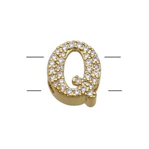Copper Letter-Q Beads Pave Zirconia 2holes Gold Plated, approx 10-13mm [FN53774]