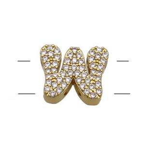 Copper Letter-W Beads Pave Zirconia 2holes Gold Plated, approx 10-13mm [FN53780]