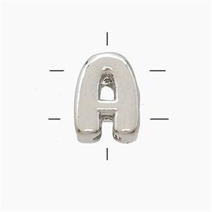 Copper Letter-A Beads 2holes Platinum Plated, approx 7-9.5mm [FN53785]