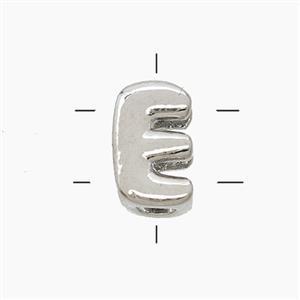 Copper Letter-E Beads 2holes Platinum Plated, approx 7-9.5mm [FN53789]