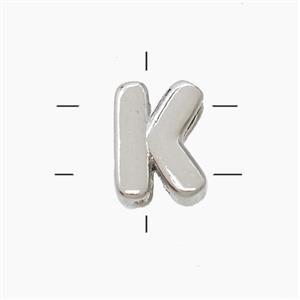 Copper Letter-K Beads 2holes Platinum Plated, approx 7-9.5mm [FN53795]