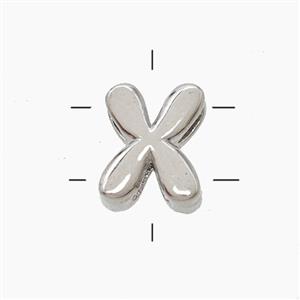 Copper Letter-X Beads 2holes Platinum Plated, approx 7-9.5mm [FN53808]