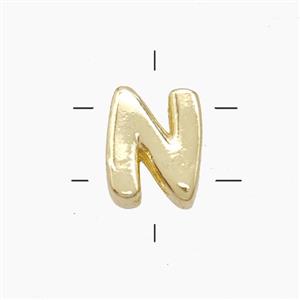 Copper Letter-N Beads 2holes Gold Plated, approx 7-9.5mm [FN53828]