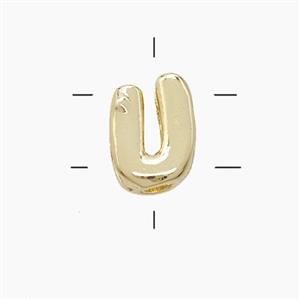 Copper Letter-U Beads 2holes Gold Plated, approx 7-9.5mm [FN53835]