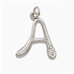 Copper Letter-A Pendant Pave Zirconia Platinum Plated, approx 12-17mm [FN53843]