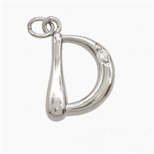 Copper Letter-D Pendant Pave Zirconia Platinum Plated, approx 12-17mm [FN53846]