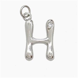 Copper Letter-H Pendant Pave Zirconia Platinum Plated, approx 12-17mm [FN53850]