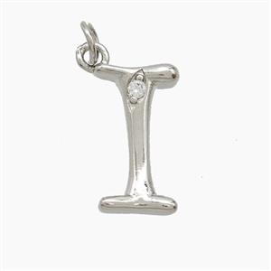 Copper Letter-I Pendant Pave Zirconia Platinum Plated, approx 12-17mm [FN53851]