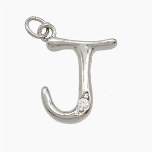 Copper Letter-J Pendant Pave Zirconia Platinum Plated, approx 12-17mm [FN53852]