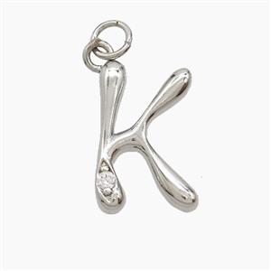 Copper Letter-K Pendant Pave Zirconia Platinum Plated, approx 12-17mm [FN53853]