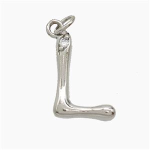 Copper Letter-L Pendant Pave Zirconia Platinum Plated, approx 12-17mm [FN53854]