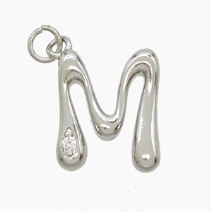 Copper Letter-M Pendant Pave Zirconia Platinum Plated, approx 12-17mm [FN53855]
