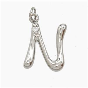 Copper Letter-N Pendant Pave Zirconia Platinum Plated, approx 12-17mm [FN53856]