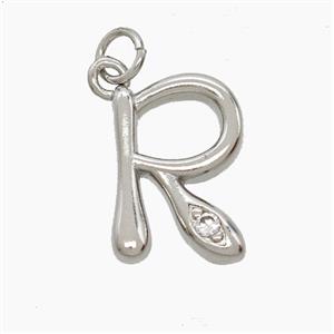 Copper Letter-R Pendant Pave Zirconia Platinum Plated, approx 12-17mm [FN53860]