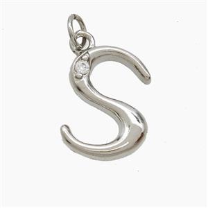 Copper Letter-S Pendant Pave Zirconia Platinum Plated, approx 12-17mm [FN53861]