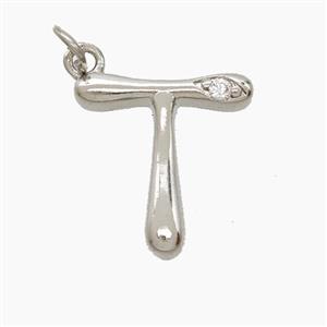 Copper Letter-T Pendant Pave Zirconia Platinum Plated, approx 12-17mm [FN53862]