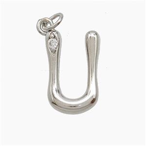 Copper Letter-U Pendant Pave Zirconia Platinum Plated, approx 12-17mm [FN53863]